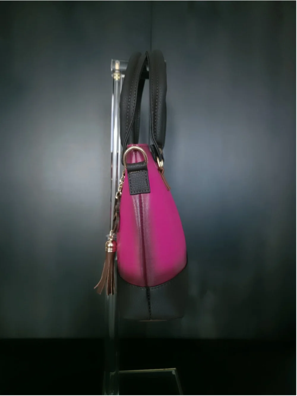 Mexican Hummingbird Embossed VEGAN Leather Handbag – Magenta Pink & Dark Brown